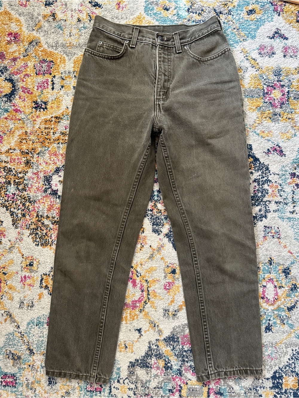 Vintage Lands End High Waisted Mom Jeans Womens 4 Petite Olive Green 100 Cotton